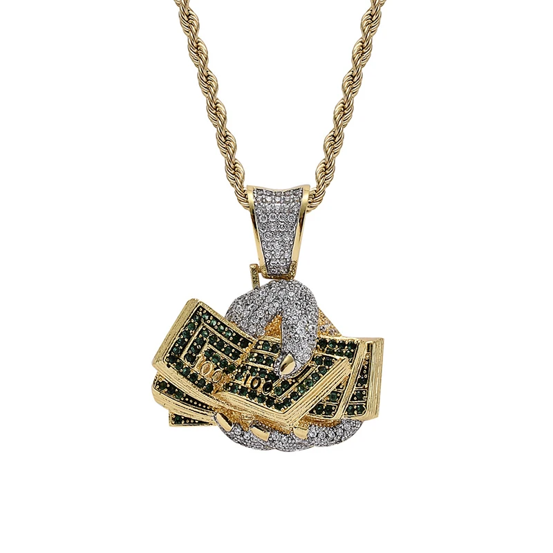 

Hip Hop AAA CZ Zircon Paved Bling Iced Out Hand US Dollar Money Pendants Necklace for Men Rapper Jewelry