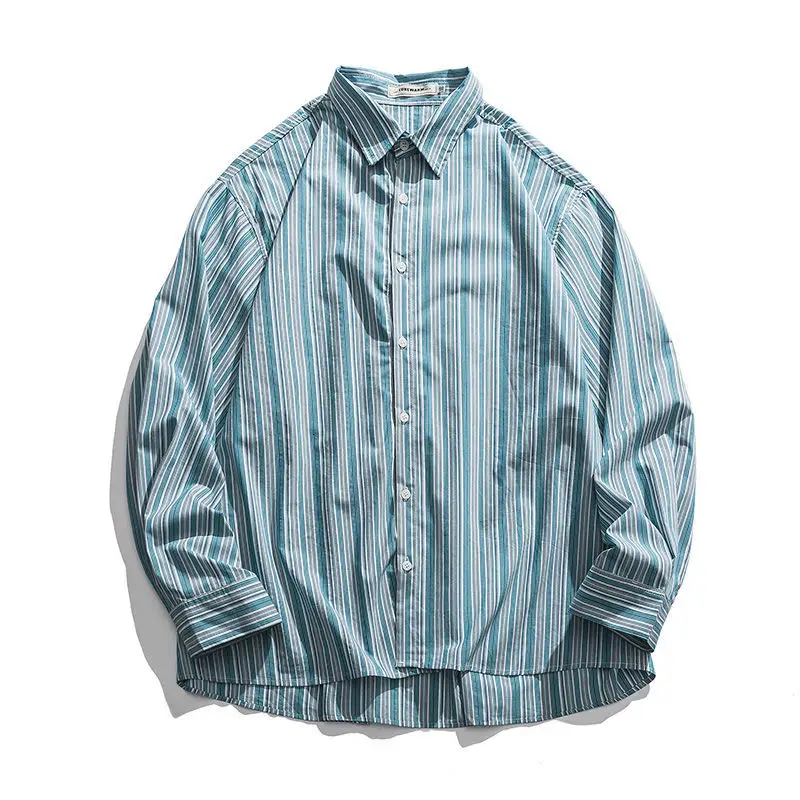 

Korean Style Cotton Striped Shirt Men's Fashion Retro Casual Shirt Men Streetwear Autumn Loose Long-sleeved Shirts Mens M-XL