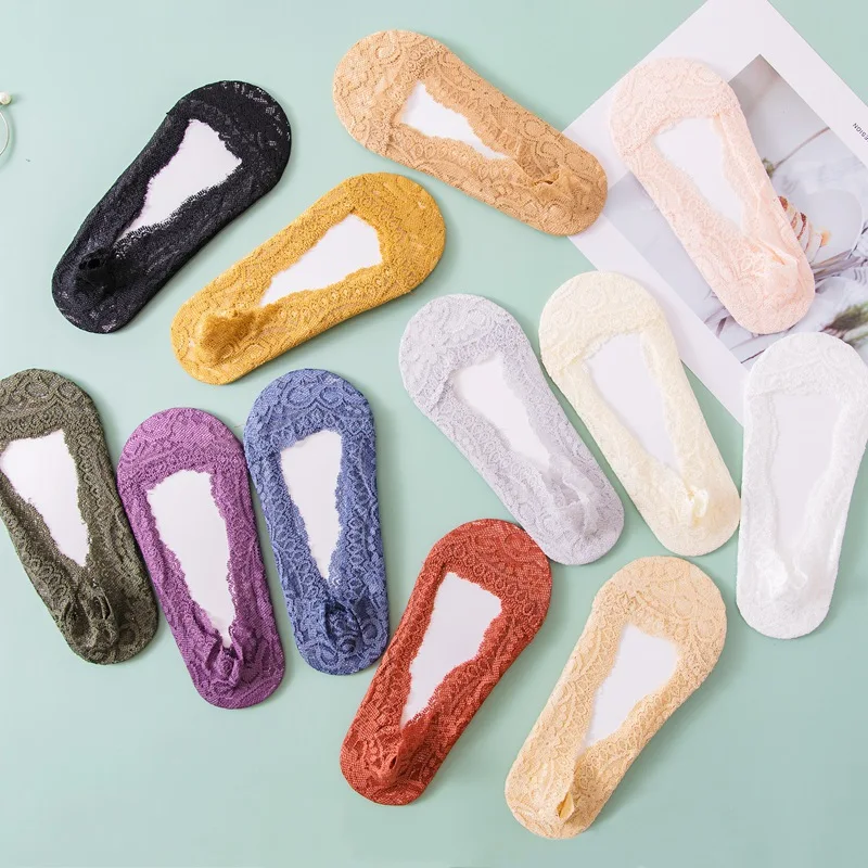 

10 Pairs Fashion Women Girls Summer Socks Style Lace Flower Short Sock Antiskid Invisible women boat socks