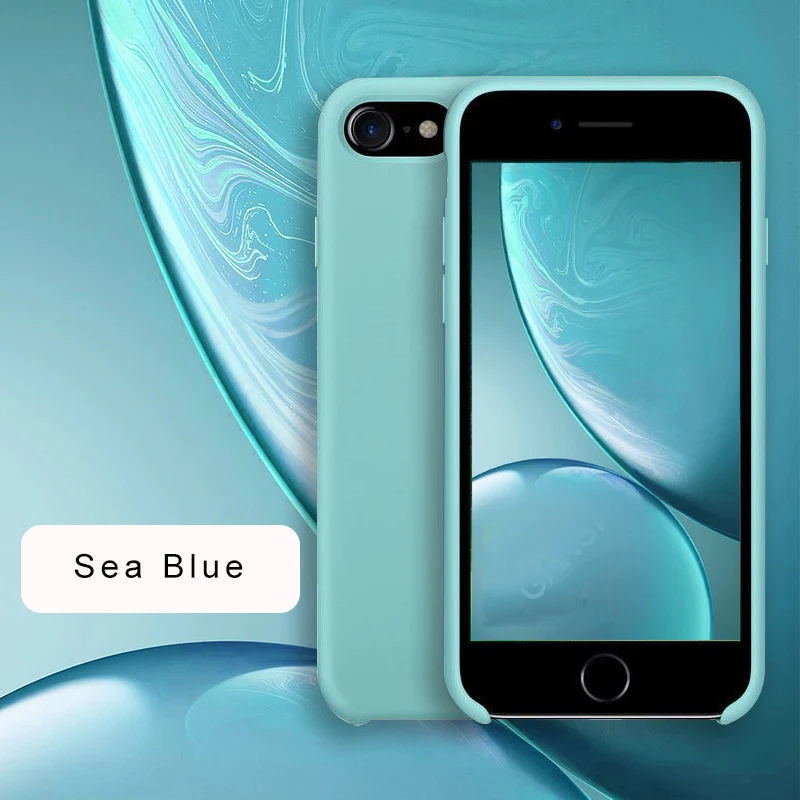 Sea blue Официальный силиконовый чехол для iPhone 11 Pro MAX XR X Xs MAX чехол s для apple iPhone 7 8 Plus 6 6s 5 5S SE чехол с логотипом - Цвет: Sea blue