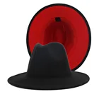 Новая популярная черная красная Лоскутная шерстяная фетровая шляпа для мужчин и женщин топ с плоским козырьком из смеси джазовая фетровая винтажная Шляпа 58 см 60 см