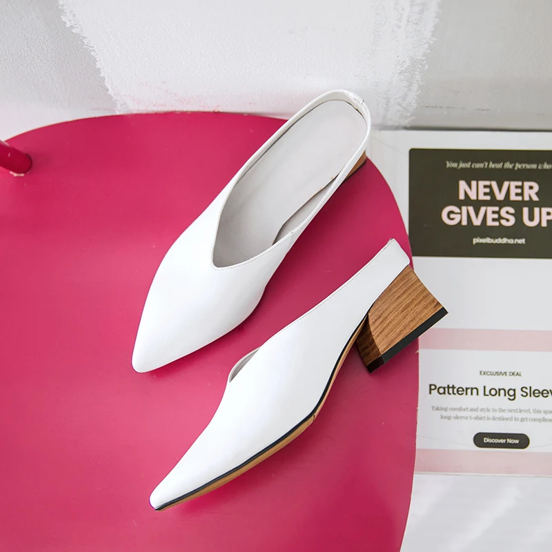 Сандалии женские из натуральной кожи босоножки без застежек заостренный носок