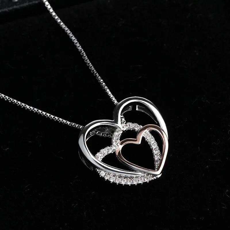 Красивые стерлингового серебра 925 плата три ожерелья с сердечками и подвески для