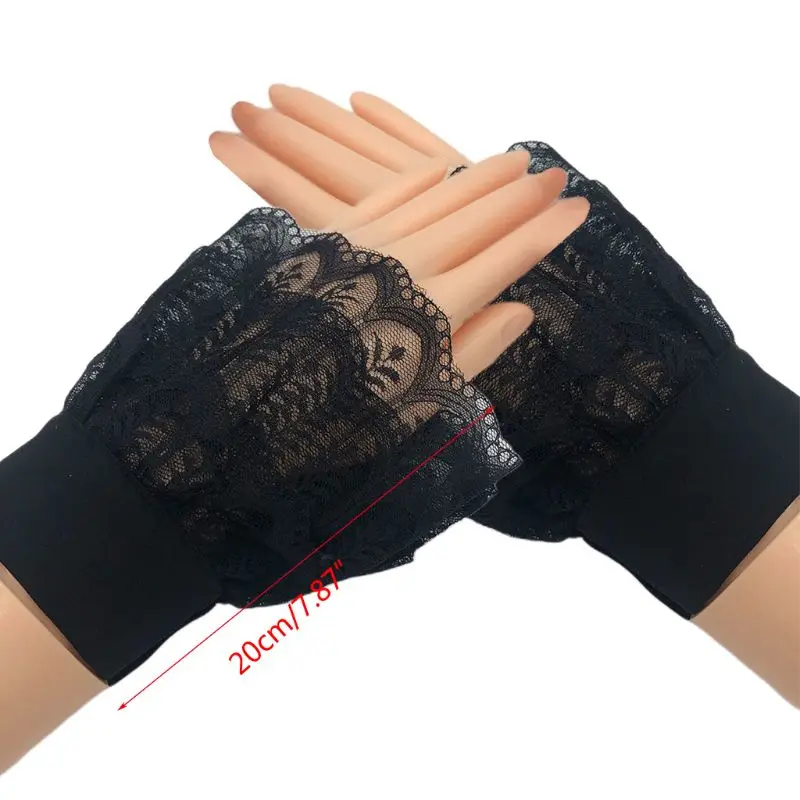 

Women Girl Layered Sheer Lace Horn Cuffs Leaves Patterned Detachable Fake Sleeve