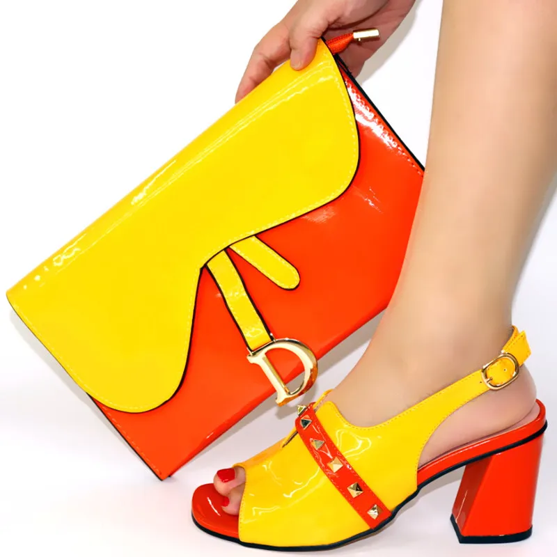 

High Heels Women Sexy Pumps With Handbag Sets Unique Style Black+Red Color Block Heel peep-toe Shoes With Bag