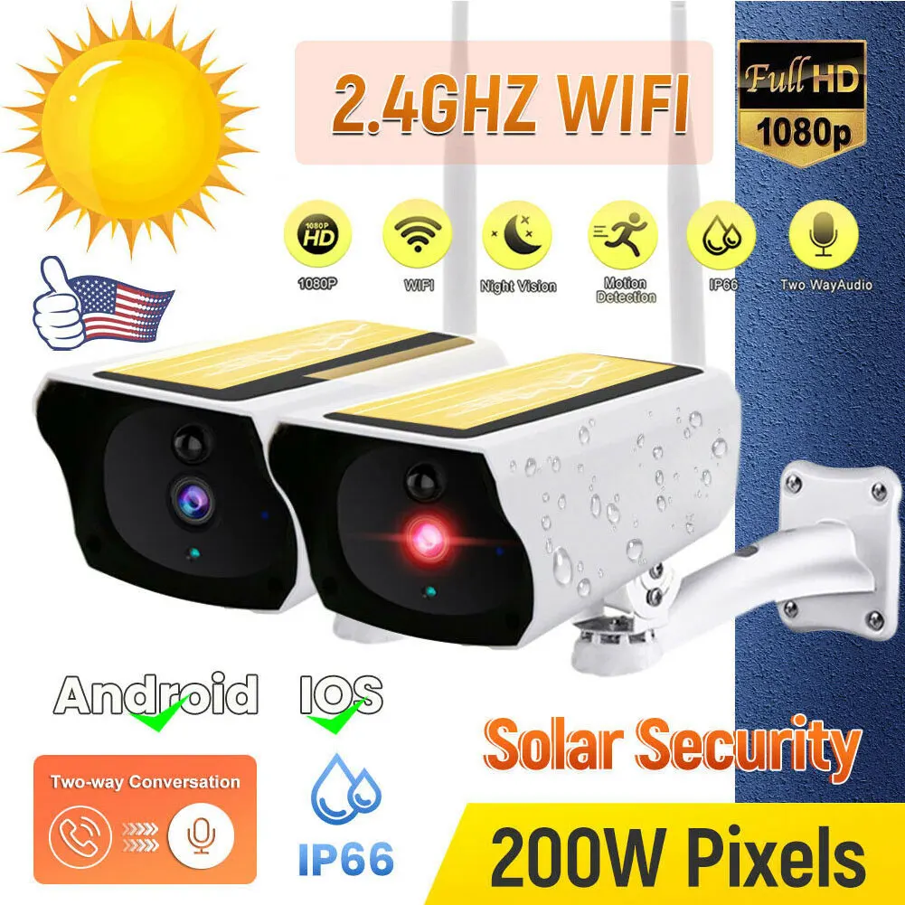 1080P HD IP Камера WI FI Беспроводной домашней безопасности Панели солнечные Батарея