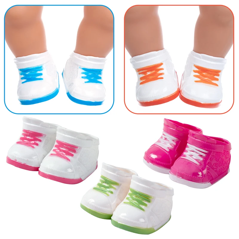 

2021 New Fit 18 inch 40-43cm Baby New Born Doll Shoes Accessories Red Blue Shoes For Baby Birthday Festival Gift