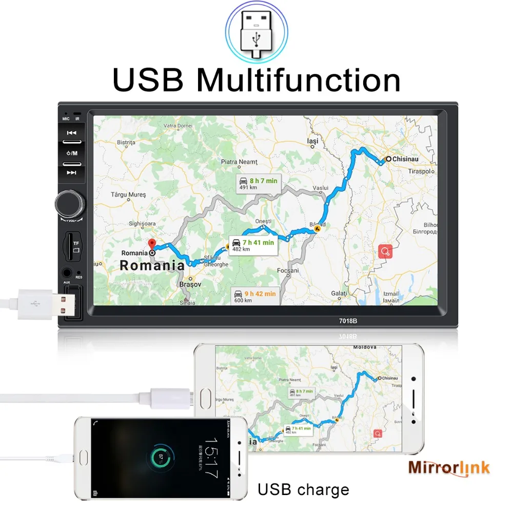 Автомагнитола 2 Din Mp5 плеер Bluetooth Handsfree сенсорный экран авто радио обратное изображение поддержка камеры заднего вида Mirrorlink 7018b