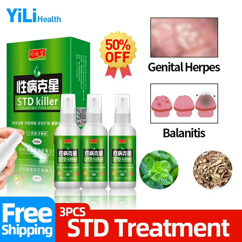 

3Pc Medical Std Infection Treatment Spray Chinese Medicine Treating Genital Herpes Balanitis Cure Gonorrhea Syphilis Killer