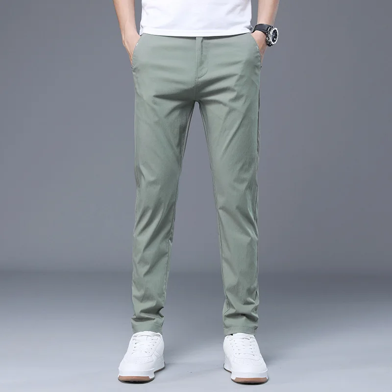 

Autumn thin men's ice silk casual pants straight tube slim breathable loose middle aged men's autumn Korean Trend