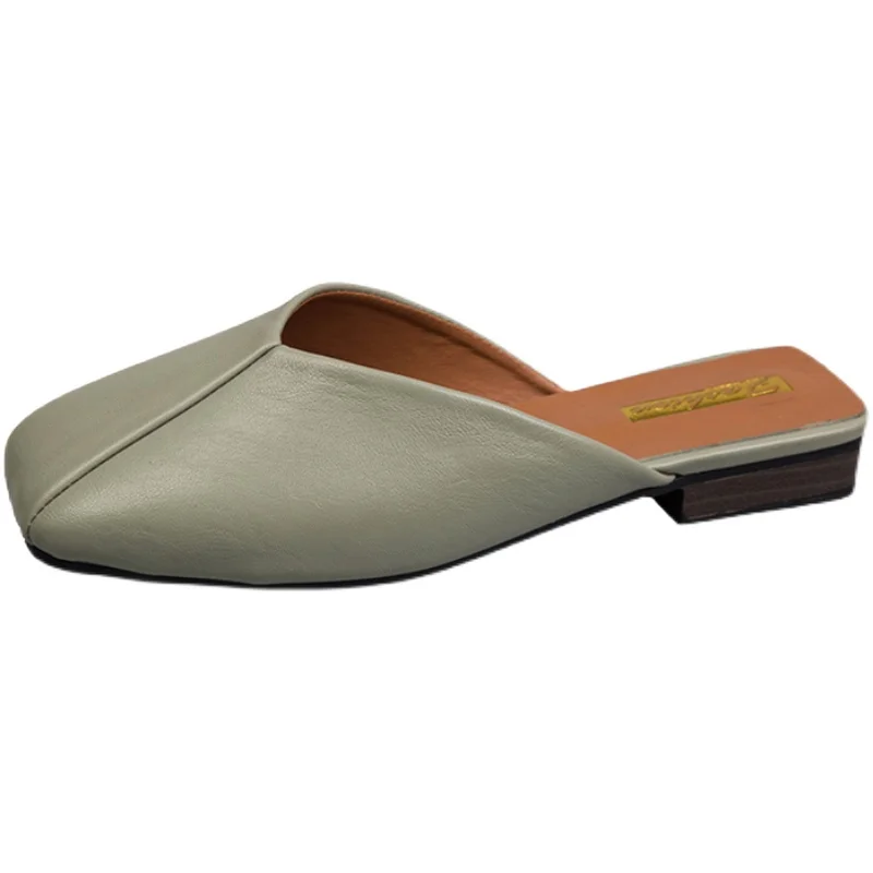 

All-Match Baotou Ladies Half Slippers Spring And Summer New Fashion Outer Wear Retro Square Toe Muller Shoes