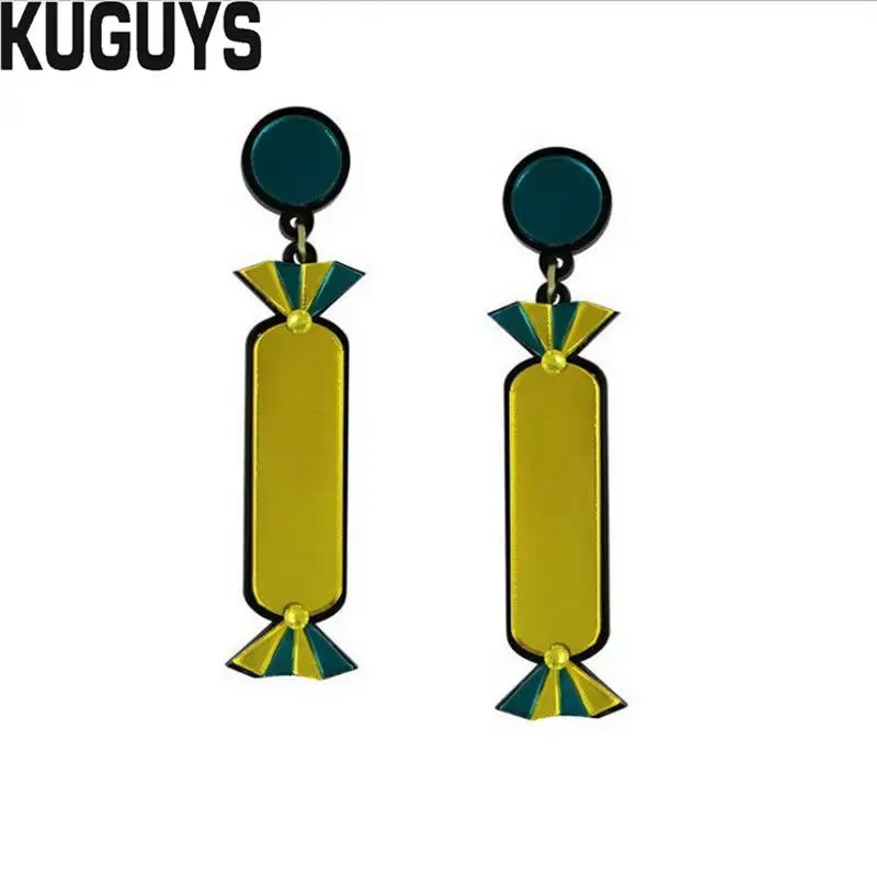 EARRING KUGUYS милые летние сережки-палочки для мороженого для женщин, блестящие акриловые длинные серьги-капли, модные ювелирные изделия, трендовые аксессуары - Окраска металла: EARRING