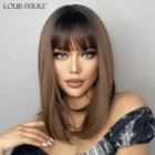 Короткие коричневые парики LOUIS FERRE, синтетические парики с челкой для женщин, длина плеч, натуральный прямой парик, Термостойкое волокно