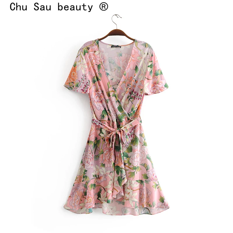 Женское платье миди с цветочным принтом Chu Sau beauty праздничное мини v образным