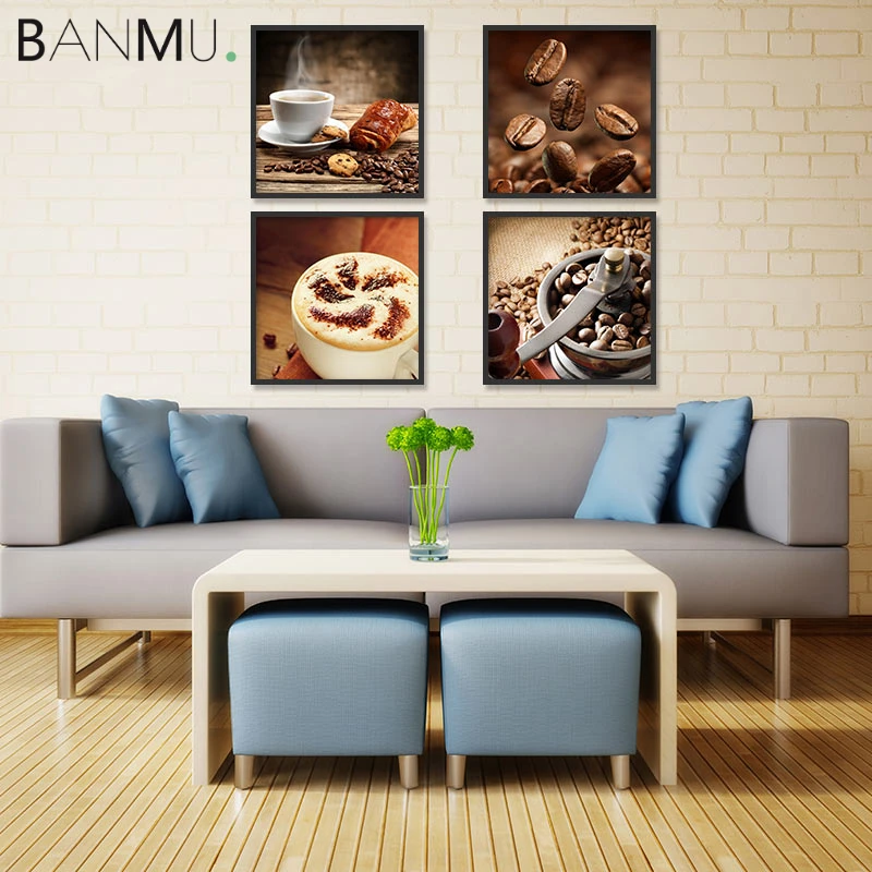 BANMU 4 шт./компл. кофейный холст живопись плакат Настенные картины для гостиной