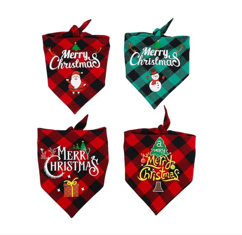 

Dog Bandana Apparel Christmas Classic Plaid Pet Scarf Bibs Kerchief Merry XMAS Santa Snowman Print for S M L Animal 10pcs/lot