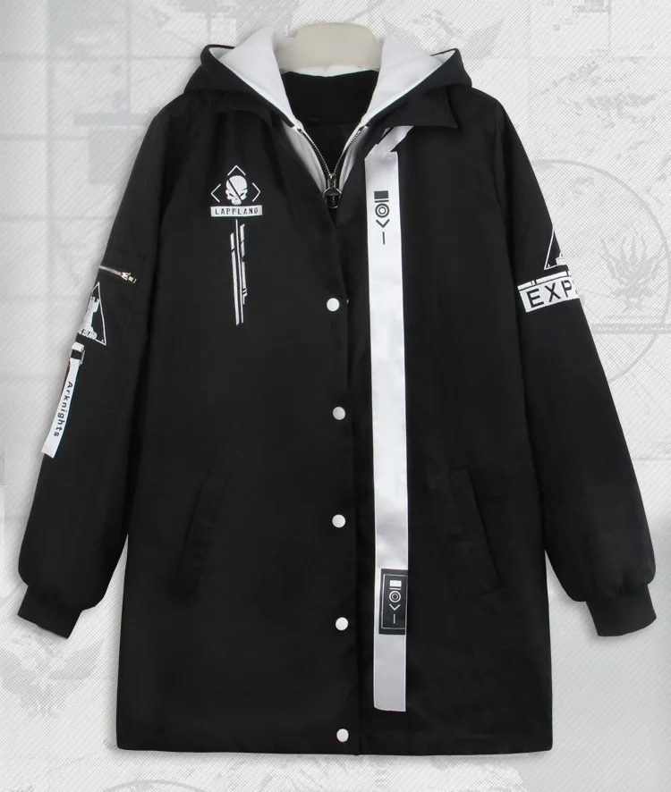 Game Arknights cosplay costume fake two piece long hoodie women Rhodes Island Long Trench Coat Guard Lappland Cosplay Jacket men |