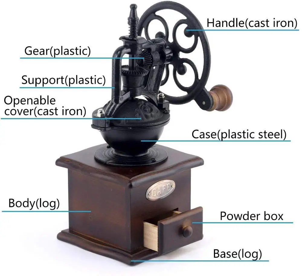Ручная кофемолка, классический винтажный стиль, деревянная роликовая зерновая мельница, рукоятка, роликовый привод, зернистая мельница, ко... от AliExpress RU&CIS NEW