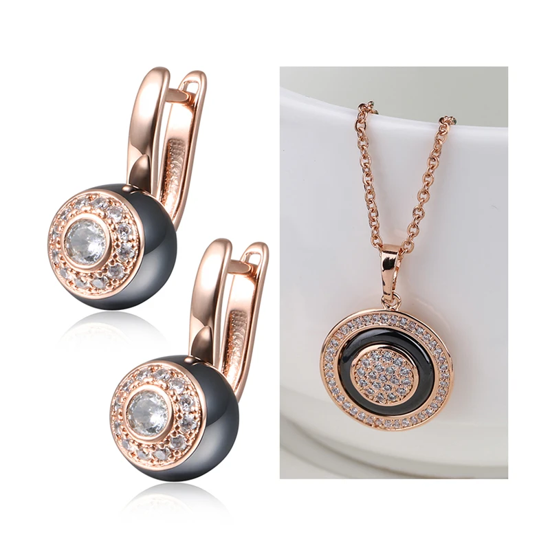 Комплект из колье и серёг цвета розового золота серебра|Ювелирные наборы| |