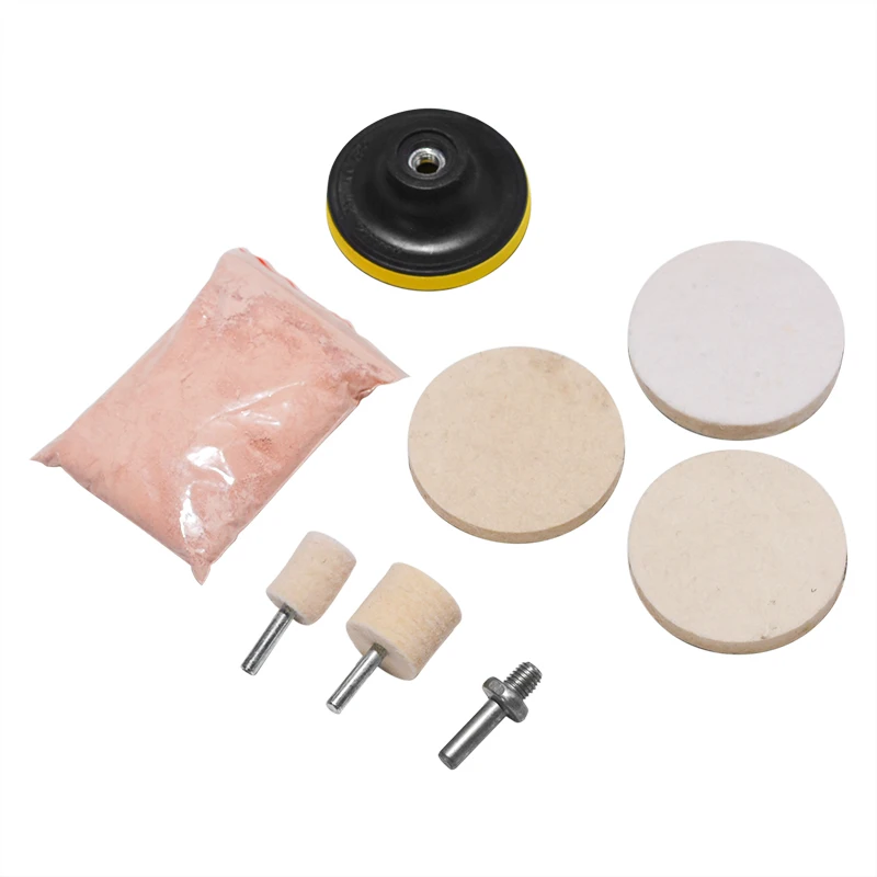 

8Pcs/Set 4 OZ Cerium Oxide Powder Watch Glass Windscreen Windows Polishing Kit Cleaning Scratch Removal Polishing Backing Pad