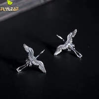 925 sterling silver retro flying crane stud earrings for women chinese style do the old female jewelry accessory flyleaf 2020