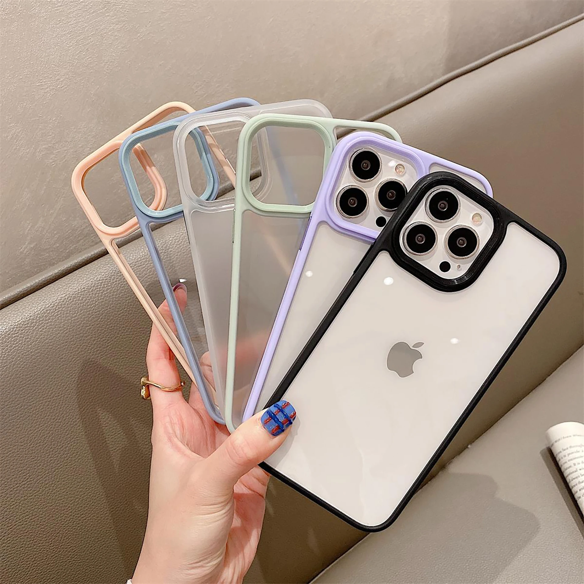 

For IPhone 13 12 11 Pro Max Case Metal Button Transparent Skin-friendly Scrub Hard Shell Candy Colors For 13ProMax IPhone11 Case