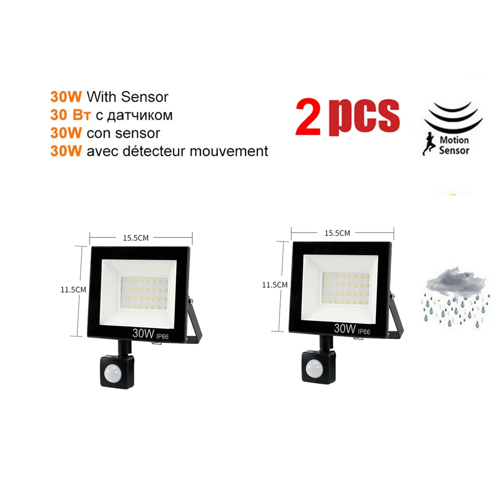 

1-2pcs 220V 10-100W LED FloodLight Spotlight Exterior Street wall reflector LED Garden light Path light PIR Motion Sensor waterp