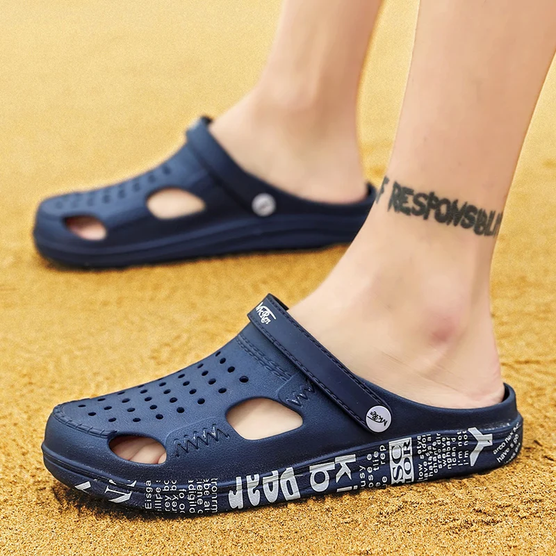 

Men Shoes Summer Rubber Beach Sandals Hollow Out Garden Clogs Black Hombre Sandalias Aqua Water Slippers Zapatos De Hombre
