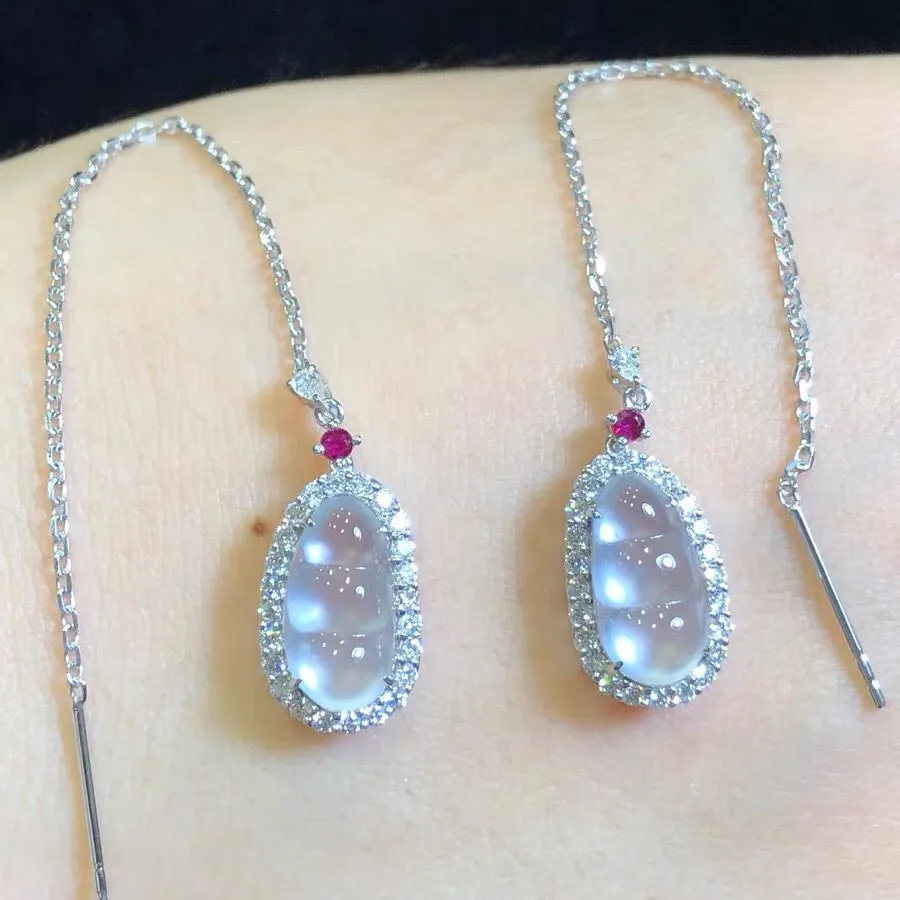 

Natural High-Ice Transparent Glass Type Chalcedony Fu Dou Hanging Earrings S925 Sterling Silver Inlaid Exquisite Fashion Style