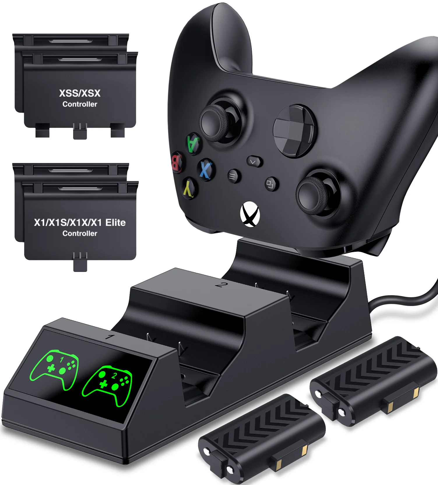 

Зарядная док-станция для контроллеров Xbox seвозы X/Xbox серии S, зарядное устройство для контроллеров Xbox One/Xbox One X/S/Elite с 2 аккумуляторами