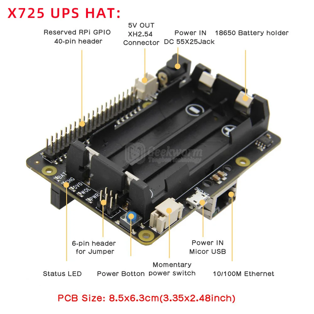 Raspberry Pi 3 Model B + X725 UPS шляпа Алюминий чехол Комплект (18650 Мощность Макс 5 1 V 8A Выход