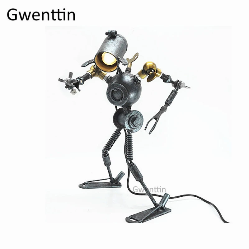 Лофт промышленная труба робот настольные лампы Винтаж Ретро железная