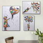 Красочный Бэнкси стену художественная маленькая девочка с любовью воздушные шары картины на плакате и принты холст картина для украшения гостиной