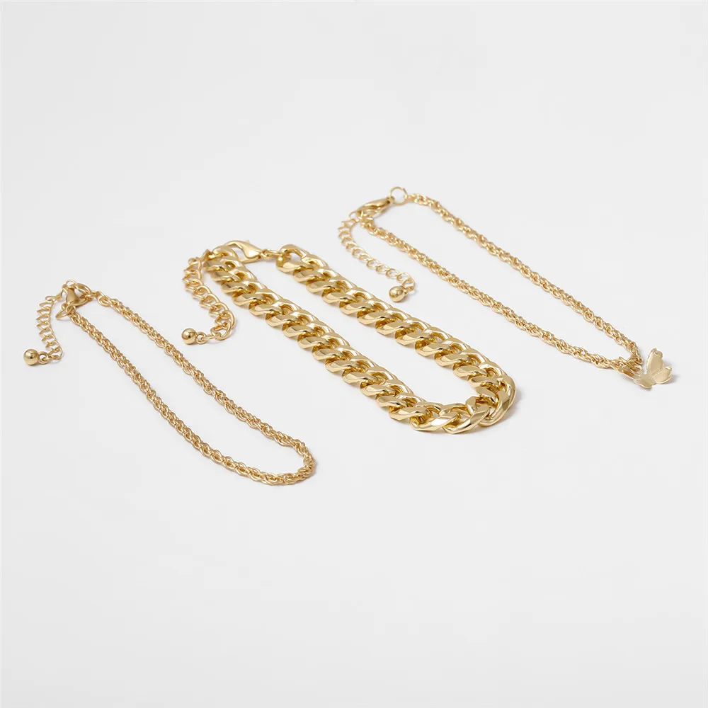 Индивидуальный Золотой кубинский ножной браслет 3 шт./компл. на ногу с бабочкой