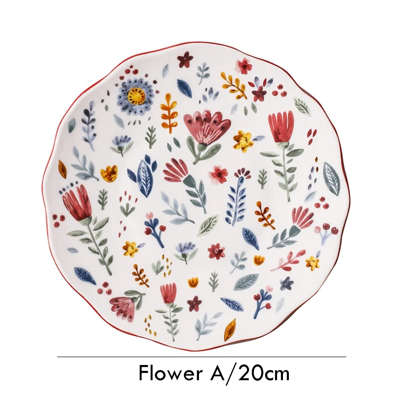 Flower A 8 дюймовая тарелка для обеда с животными из глазурованной керамической посуды, паста, стейк, посуда, лиса, кошка, цветок, посуда - Цвет: Flower A