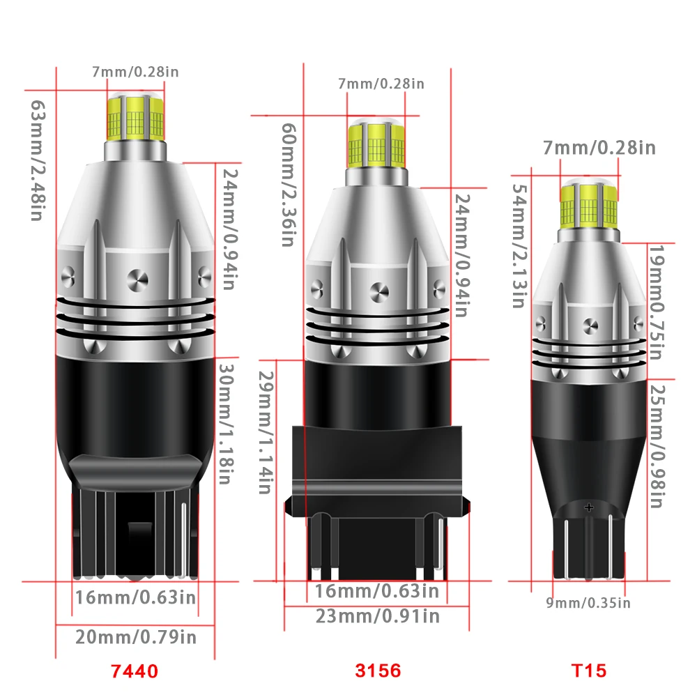 

2Pcs T20 7440 Car Backup/Reverse Light 3156 T25 Turn Signal Light White T15 12V Tail light 360 Degree High Power