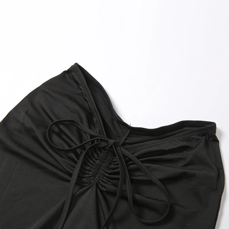 

SEASONS Side Slit Tie Up Women Two Pieces Set Sleeveless Off Shoulder Backless Slash Neck Bandage Drawstring Lace Club ASSU83146