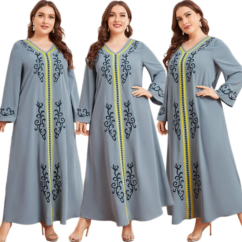 Женское винтажное длинное платье с этнической вышивкой, мусульманская абайя, Повседневная Свободная Турецкая, Ближний Восток, Дубай, мусул...