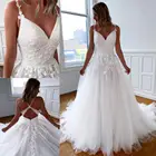 Белое кружевное свадебное платье цвета слоновой кости, ТРАПЕЦИЕВИДНОЕ свадебное платье с V-образным вырезом, перекрестной спиной и маленьким шлейфом, пляжные свадебные наряды в стиле бохо, 2022