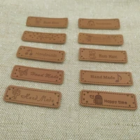 24pcs eight holes pu leather hand made labels for clothing handwork labels for pu leather sewing tags handmade leather tag