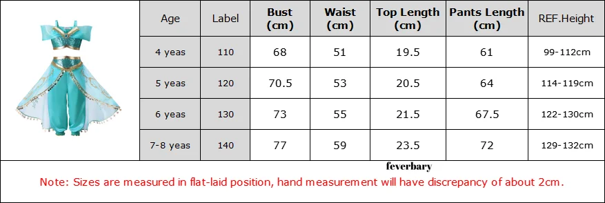 Детский костюм для косплея аниме Aladdin Принцесса Жасмин маскарадный девочек