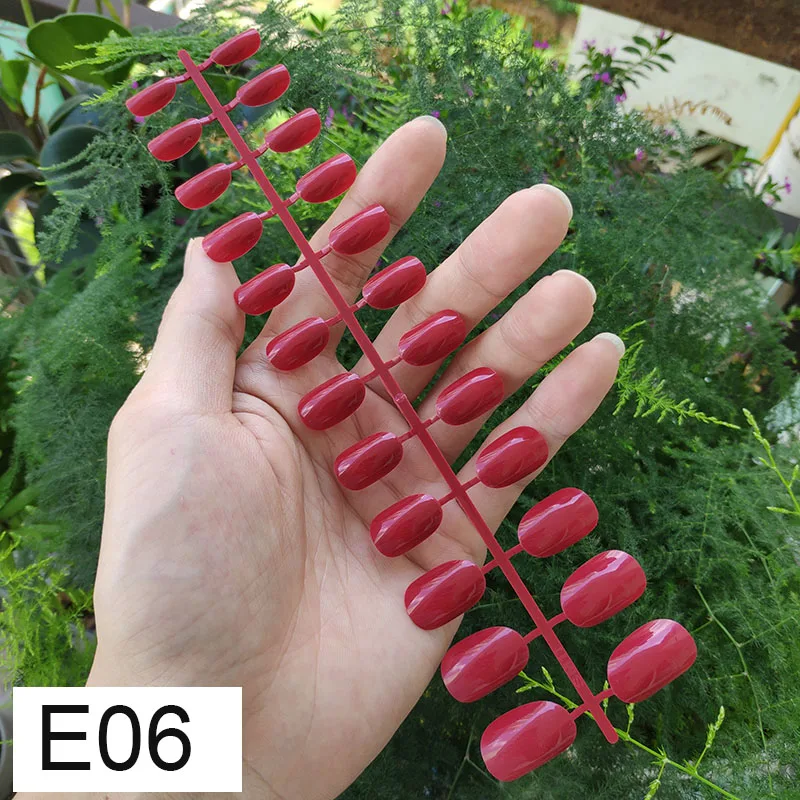 E06 X 5PCs 18 смешанных цветов короткие круглые кончики для Ногтей Полное покрытие накладные кончики для Ногтей пресс на поддельные ногти яркие цвета - Цвет: E06 X 5PCs