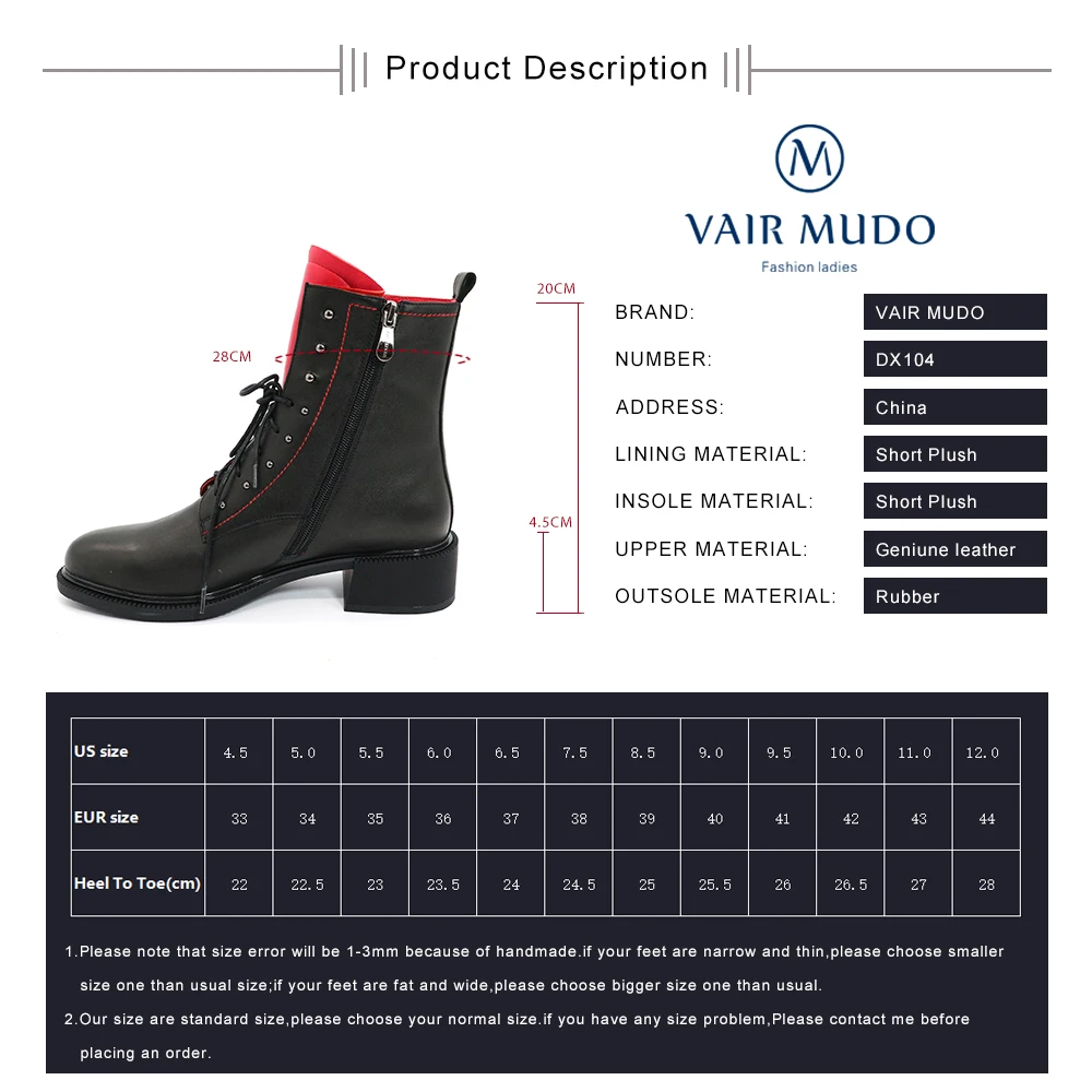 

VAIR MUDO Ankle Boots Shoes Women Thick Heels Genuine Leather Sewing 2020 New Brand Low Heel 4.5cm high quality Boots DX104