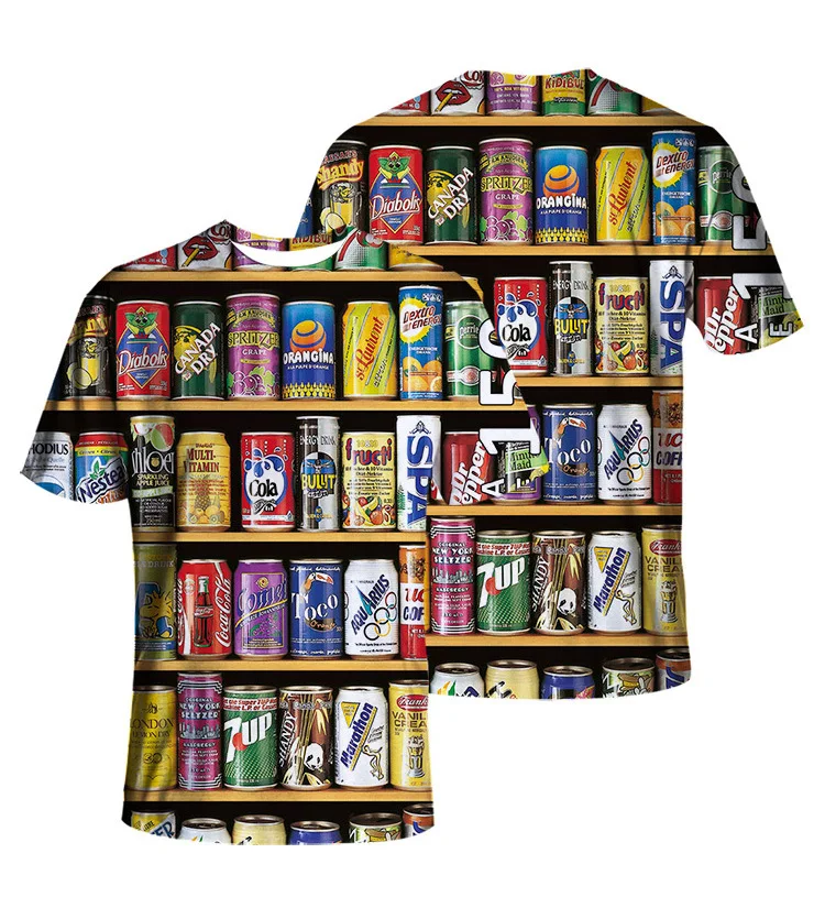 Летняя Новинка Мужская 3D футболка в стиле хип хоп с принтом банок пива коротким