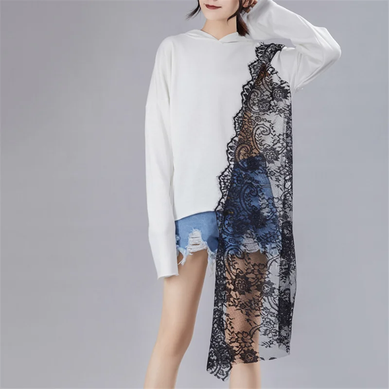 

Irregular Patchwork Lace For Female Pullover Sweatershirts Long Sleeve Loose Women‘s Casual sweatshirt Fashion Autumn