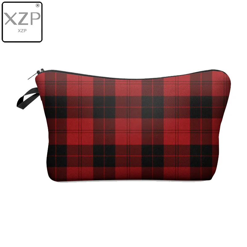 

Женская дорожная косметичка XZP в красную клетку, маленькая дамская сумочка для косметики на молнии, дорожный органайзер для косметики