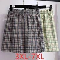 new 2021 summer plus size women clothing midi skirt for women large casual loose plaid a line pleated skirts blue green 7xl