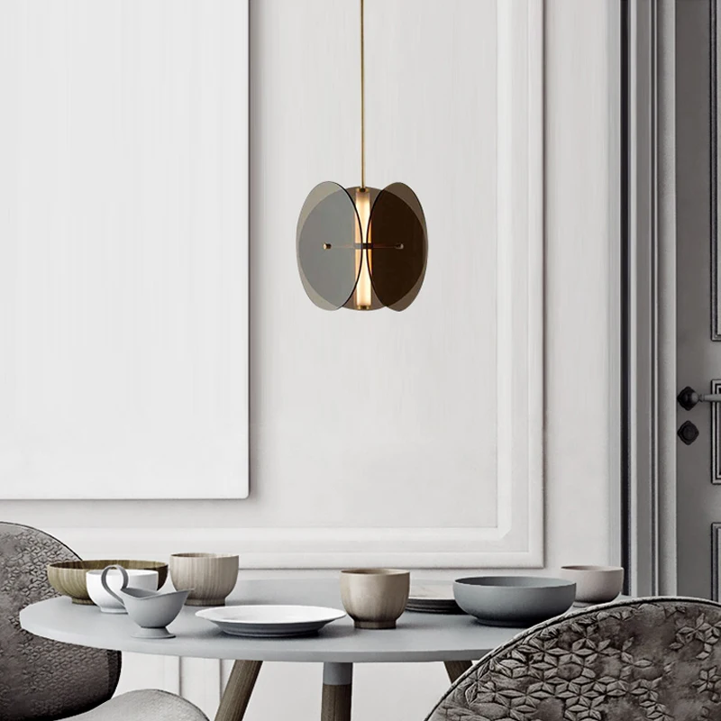 

FSS Nordic Glass Chandelier Smoky Gray Glass Round Long Line LED For Chandelier Restaurant Bar Bedroom Bedside Lamp