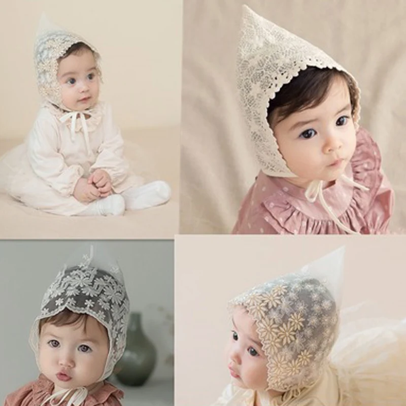

MILANCEL 2021 Spring Cute Baby Hat Lace Princess Embroidery Hat