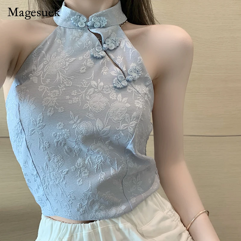 Summer 2021 Spicy Girl Short Tops Solid Embroidery Lace Hollow Shirt for Women Sexy Elegant Casual Sleeveless Blouse Blusa 15045